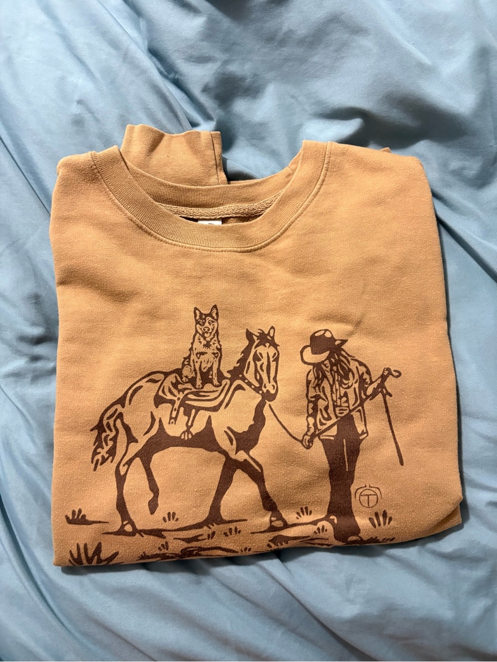 Men's Tan Graphic Sweatshirt - Cowboy & Horse Print